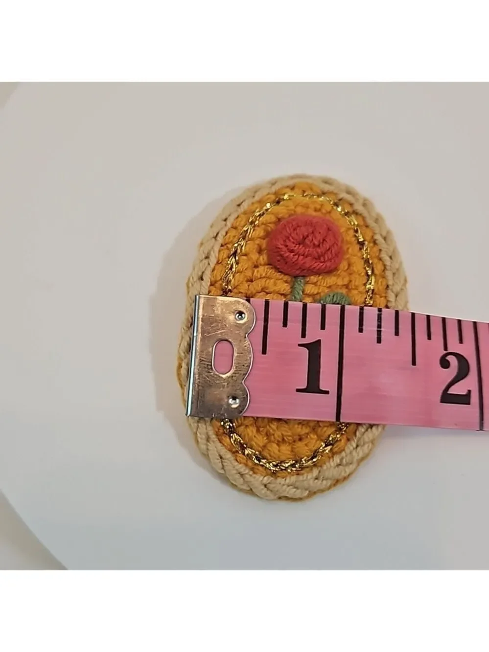 Hand Crafted Hand Knit Crochet  Hair Clip Red Rose embroidered Snap Clip 2.5